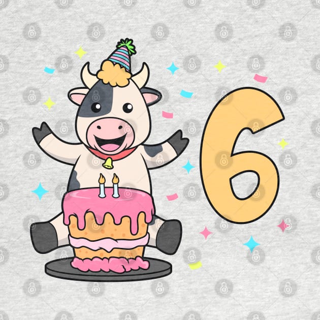 I am 6 with cow - kids birthday 6 years old by Modern Medieval Design